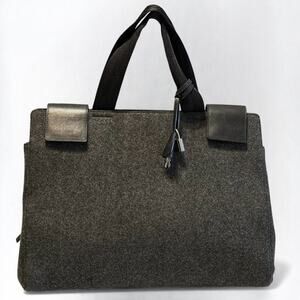 Prada Wool Felt Tote Satchel Gray Black Leather Tessuto Lining Lock Keys Italy